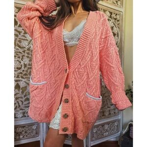 Free People Montana Cable Cardi (Winter Coral)